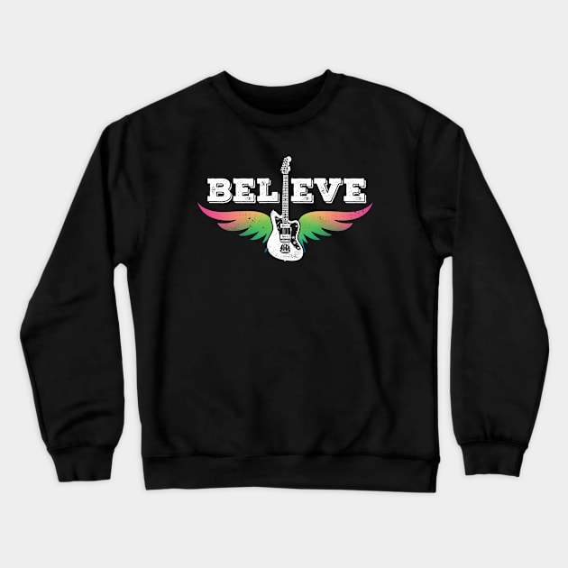 Believe Colorful Guitar Wings Offset Style Electric Guitar Crewneck Sweatshirt by nightsworthy